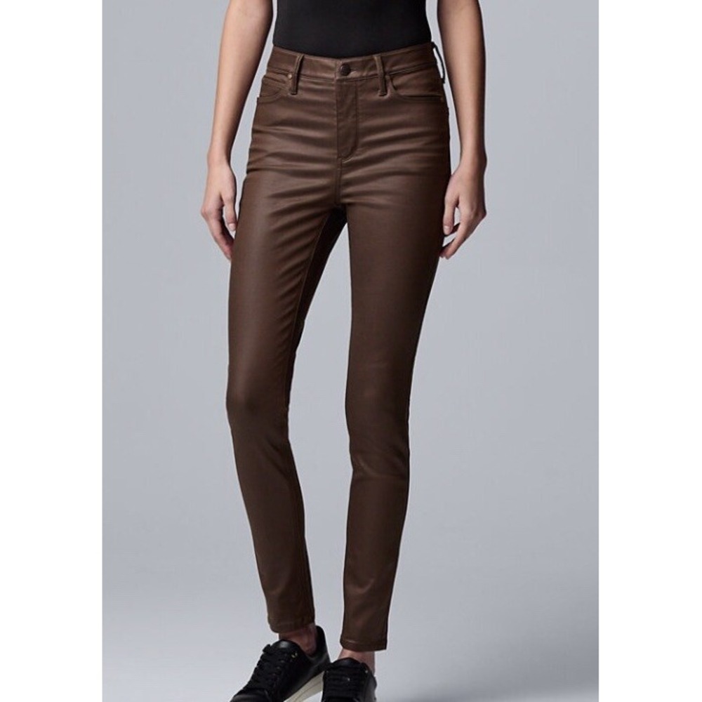Simply VeraWang Denim HR Skinny Jeans Women sz 18 Power Stretch Brown Coated NEW